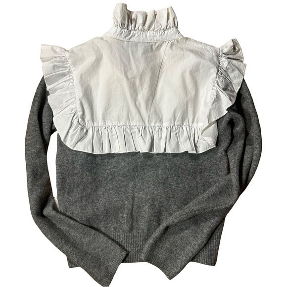 ZARA Gray Knit Sweater w/ White Bow Tie Collar NWT - Picture 4 of 5